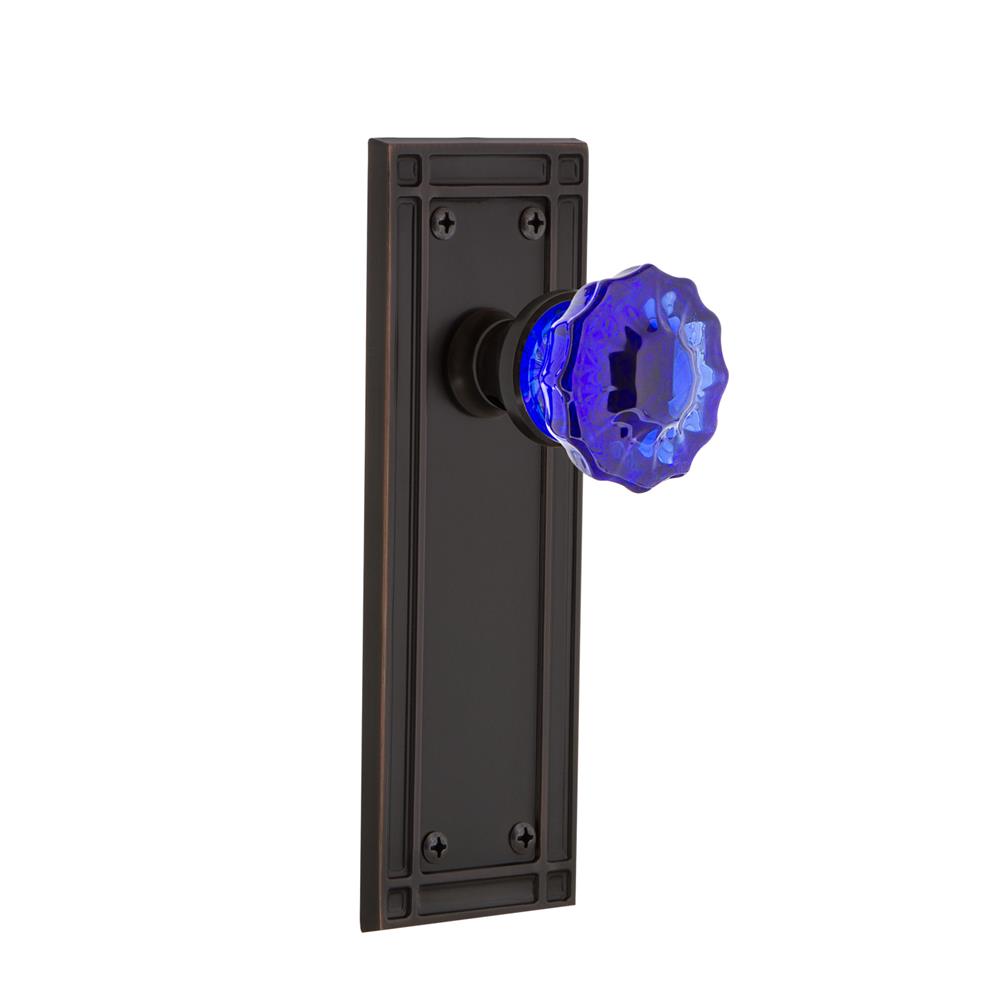 Nostalgic Warehouse MISCRC Colored Crystal Mission Plate Passage Crystal Cobalt Glass Door Knob in Timeless Bronze